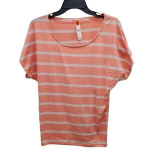 Lucy Activewear Women's Peach White Chunky Stripe Short Sleeve Dolman‎ Top Sz XS